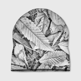 Шапка 3D с принтом Чёрно белые листья в Курске, 100% полиэстер | универсальный размер, печать по всей поверхности изделия | 