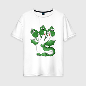 Женская футболка хлопок Oversize с принтом Дракон Трехголовый в Кировске, 100% хлопок | свободный крой, круглый ворот, спущенный рукав, длина до линии бедер
 | 