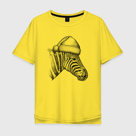 Мужская футболка хлопок Oversize с принтом Профиль новогодней зебры , 100% хлопок | свободный крой, круглый ворот, “спинка” длиннее передней части | 