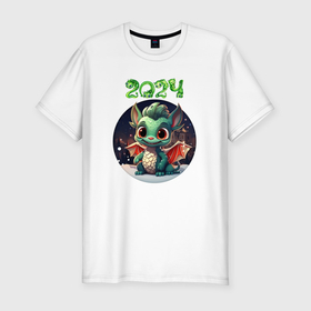 Мужская футболка хлопок Slim с принтом Драконёнок 2024 в городе Новоалтайск, 92% хлопок, 8% лайкра | приталенный силуэт, круглый вырез ворота, длина до линии бедра, короткий рукав | 