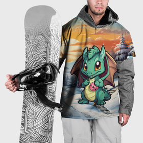 Накидка на куртку 3D с принтом Милый дракончик зеленый в Кировске, 100% полиэстер |  | Тематика изображения на принте: 