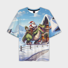 Мужская футболка oversize 3D с принтом Санта на драконе 2024 в Екатеринбурге,  |  | 