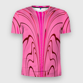 Мужская футболка 3D Slim с принтом Плавные линии на розовом фоне , 100% полиэстер с улучшенными характеристиками | приталенный силуэт, круглая горловина, широкие плечи, сужается к линии бедра | 