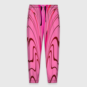 Мужские брюки 3D с принтом Плавные линии на розовом фоне , 100% полиэстер | манжеты по низу, эластичный пояс регулируется шнурком, по бокам два кармана без застежек, внутренняя часть кармана из мелкой сетки | 