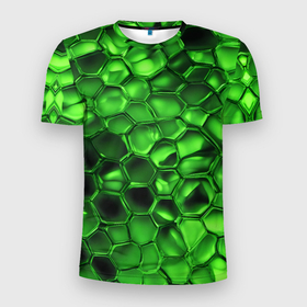 Мужская футболка 3D Slim с принтом Зелёное стекло галькообразное в Екатеринбурге, 100% полиэстер с улучшенными характеристиками | приталенный силуэт, круглая горловина, широкие плечи, сужается к линии бедра | 