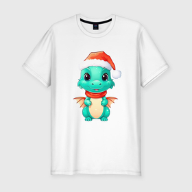 Мужская футболка хлопок Slim с принтом Маленький  дракон 2024 в Ухте, 92% хлопок, 8% лайкра | приталенный силуэт, круглый вырез ворота, длина до линии бедра, короткий рукав | 