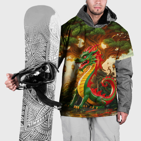 Накидка на куртку 3D с принтом Древесный зеленый дракон в Санкт-Петербурге, 100% полиэстер |  | 