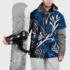 Накидка на куртку 3D с принтом Синий и белый узор на чёрном фоне в Курске, 100% полиэстер |  | Тематика изображения на принте: 