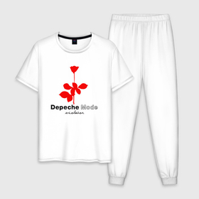 Мужская пижама хлопок с принтом Depeche Mode   Violator album logo в Екатеринбурге, 100% хлопок | брюки и футболка прямого кроя, без карманов, на брюках мягкая резинка на поясе и по низу штанин
 | 