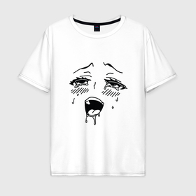 Мужская футболка хлопок Oversize с принтом Аниме тян кайфует   ахегао в Екатеринбурге, 100% хлопок | свободный крой, круглый ворот, “спинка” длиннее передней части | Тематика изображения на принте: 