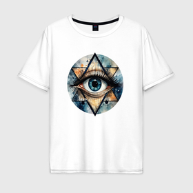 Мужская футболка хлопок Oversize с принтом Акварельный глаз в Петрозаводске, 100% хлопок | свободный крой, круглый ворот, “спинка” длиннее передней части | Тематика изображения на принте: 