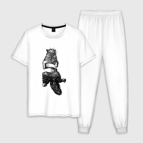 Мужская пижама хлопок с принтом Обнимашки с котиком в Белгороде, 100% хлопок | брюки и футболка прямого кроя, без карманов, на брюках мягкая резинка на поясе и по низу штанин
 | 