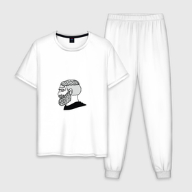 Мужская пижама хлопок с принтом Мужик мем да в Тюмени, 100% хлопок | брюки и футболка прямого кроя, без карманов, на брюках мягкая резинка на поясе и по низу штанин
 | 