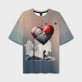 Мужская футболка oversize 3D с принтом Разбитое сердце на веревочке в Петрозаводске,  |  | 