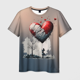Мужская футболка 3D с принтом Разбитое сердце на веревочке в Кировске, 100% полиэфир | прямой крой, круглый вырез горловины, длина до линии бедер | Тематика изображения на принте: 