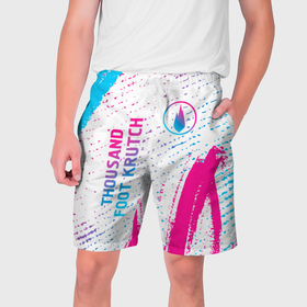 Мужские шорты 3D с принтом Thousand Foot Krutch neon gradient style вертикально ,  полиэстер 100% | прямой крой, два кармана без застежек по бокам. Мягкая трикотажная резинка на поясе, внутри которой широкие завязки. Длина чуть выше колен | 