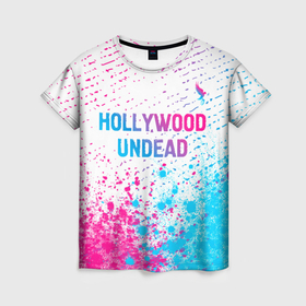 Женская футболка 3D с принтом Hollywood Undead neon gradient style посередине , 100% полиэфир ( синтетическое хлопкоподобное полотно) | прямой крой, круглый вырез горловины, длина до линии бедер | 
