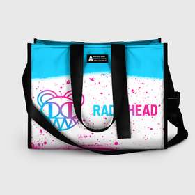 Сумка-шоппер 3D с принтом Radiohead neon gradient style по горизонтали в Екатеринбурге, 100% полиэстер | застегивается на металлическую кнопку; внутренний карман застегивается на молнию. Стенки укреплены специальным мягким материалом, чтобы защитить содержимое от несильных ударов
 | 
