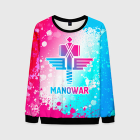 Мужской свитшот 3D с принтом Manowar neon gradient style в Рязани, 100% полиэстер с мягким внутренним слоем | круглый вырез горловины, мягкая резинка на манжетах и поясе, свободная посадка по фигуре | 