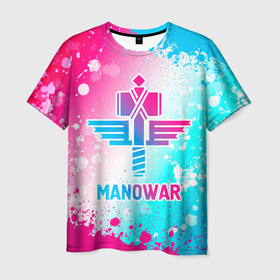 Мужская футболка 3D с принтом Manowar neon gradient style в Белгороде, 100% полиэфир | прямой крой, круглый вырез горловины, длина до линии бедер | 