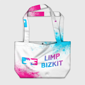 Пляжная сумка 3D с принтом Limp Bizkit neon gradient style по горизонтали в Екатеринбурге, 100% полиэстер | застегивается на металлическую кнопку; внутренний карман застегивается на молнию. Стенки укреплены специальным мягким материалом, чтобы защитить содержимое от несильных ударов
 | 