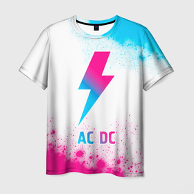 Мужская футболка 3D с принтом AC DC neon gradient style в Курске, 100% полиэфир | прямой крой, круглый вырез горловины, длина до линии бедер | 