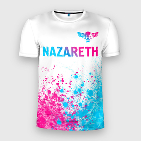 Мужская футболка 3D Slim с принтом Nazareth neon gradient style посередине , 100% полиэстер с улучшенными характеристиками | приталенный силуэт, круглая горловина, широкие плечи, сужается к линии бедра | 