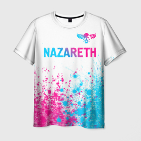 Мужская футболка 3D с принтом Nazareth neon gradient style посередине , 100% полиэфир | прямой крой, круглый вырез горловины, длина до линии бедер | 