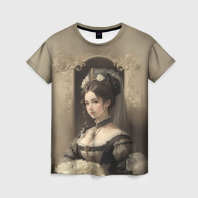 Женская футболка 3D с принтом Девушка из викторианской эпохи в Санкт-Петербурге, 100% полиэфир ( синтетическое хлопкоподобное полотно) | прямой крой, круглый вырез горловины, длина до линии бедер | 