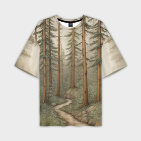 Мужская футболка oversize 3D с принтом Лесная тропинка в Курске,  |  | 