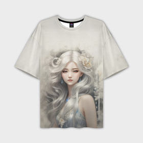 Мужская футболка oversize 3D с принтом Платиновая блондинка с цветами в волосах в Петрозаводске,  |  | 
