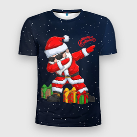 Мужская футболка 3D Slim с принтом Santa dabbing в Курске, 100% полиэстер с улучшенными характеристиками | приталенный силуэт, круглая горловина, широкие плечи, сужается к линии бедра | 