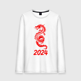 Мужской лонгслив хлопок с принтом Красный векторный дракон 2024 в Кировске, 100% хлопок |  | Тематика изображения на принте: 