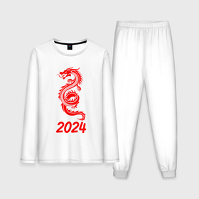 Мужская пижама с лонгсливом хлопок с принтом Красный векторный дракон 2024 в Кировске,  |  | 