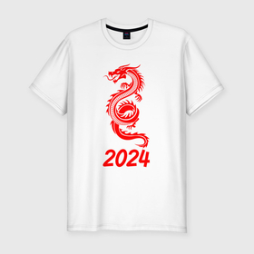Мужская футболка хлопок Slim с принтом Красный векторный дракон 2024 в Белгороде, 92% хлопок, 8% лайкра | приталенный силуэт, круглый вырез ворота, длина до линии бедра, короткий рукав | 