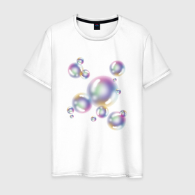 Мужская футболка хлопок с принтом Радужные мыльные пузыри в Екатеринбурге, 100% хлопок | прямой крой, круглый вырез горловины, длина до линии бедер, слегка спущенное плечо. | Тематика изображения на принте: 
