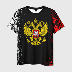 Мужская футболка 3D с принтом Россия герб краски в Новосибирске, 100% полиэфир | прямой крой, круглый вырез горловины, длина до линии бедер | 