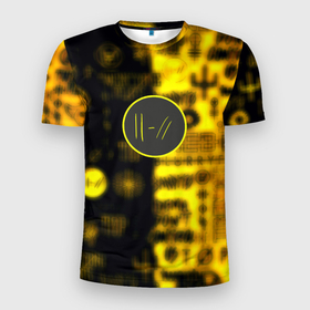 Мужская футболка 3D Slim с принтом Twenty one pilots yellow music в Новосибирске, 100% полиэстер с улучшенными характеристиками | приталенный силуэт, круглая горловина, широкие плечи, сужается к линии бедра | Тематика изображения на принте: 