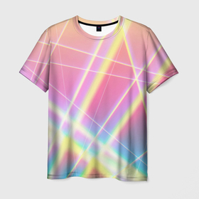 Мужская футболка 3D с принтом Хаотичные неоновые линии в Курске, 100% полиэфир | прямой крой, круглый вырез горловины, длина до линии бедер | 
