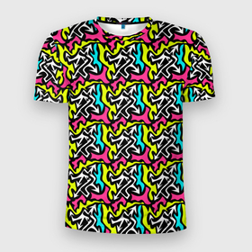 Мужская футболка 3D Slim с принтом Pointed multicolored в Екатеринбурге, 100% полиэстер с улучшенными характеристиками | приталенный силуэт, круглая горловина, широкие плечи, сужается к линии бедра | 