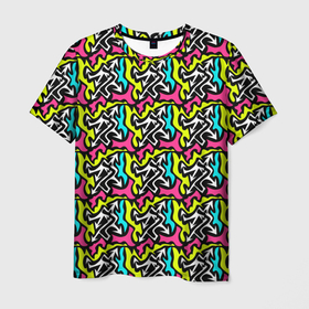 Мужская футболка 3D с принтом Pointed multicolored в Екатеринбурге, 100% полиэфир | прямой крой, круглый вырез горловины, длина до линии бедер | 
