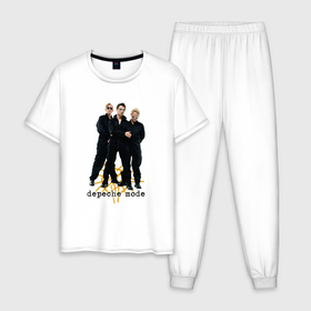 Мужская пижама хлопок с принтом Depeche Mode   A band universe в Санкт-Петербурге, 100% хлопок | брюки и футболка прямого кроя, без карманов, на брюках мягкая резинка на поясе и по низу штанин
 | Тематика изображения на принте: 
