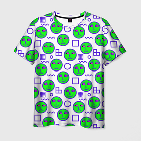 Мужская футболка 3D с принтом Green smiley face в Санкт-Петербурге, 100% полиэфир | прямой крой, круглый вырез горловины, длина до линии бедер | 