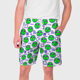 Мужские шорты 3D с принтом Green smiley face в Санкт-Петербурге,  полиэстер 100% | прямой крой, два кармана без застежек по бокам. Мягкая трикотажная резинка на поясе, внутри которой широкие завязки. Длина чуть выше колен | 