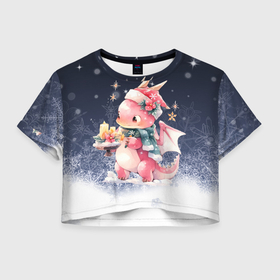 Женская футболка Crop-top 3D с принтом Розовый дракончик со свечкой в Курске, 100% полиэстер | круглая горловина, длина футболки до линии талии, рукава с отворотами | 