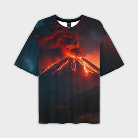 Мужская футболка oversize 3D с принтом Извержение вулкана с потоком лавы в Санкт-Петербурге,  |  | 