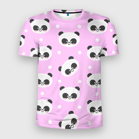 Мужская футболка 3D Slim с принтом Милая улыбающаяся панда в Петрозаводске, 100% полиэстер с улучшенными характеристиками | приталенный силуэт, круглая горловина, широкие плечи, сужается к линии бедра | 