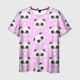 Мужская футболка 3D с принтом Милая улыбающаяся панда в Кировске, 100% полиэфир | прямой крой, круглый вырез горловины, длина до линии бедер | 
