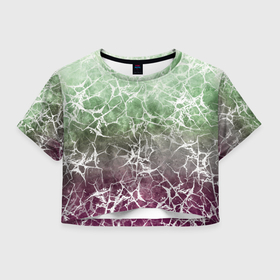 Женская футболка Crop-top 3D с принтом Абстракция   spider web on purple green background в Тюмени, 100% полиэстер | круглая горловина, длина футболки до линии талии, рукава с отворотами | 