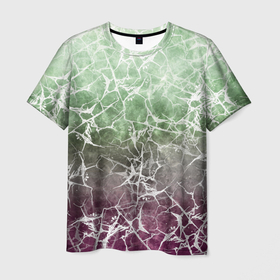 Мужская футболка 3D с принтом Абстракция   spider web on purple green background , 100% полиэфир | прямой крой, круглый вырез горловины, длина до линии бедер | 